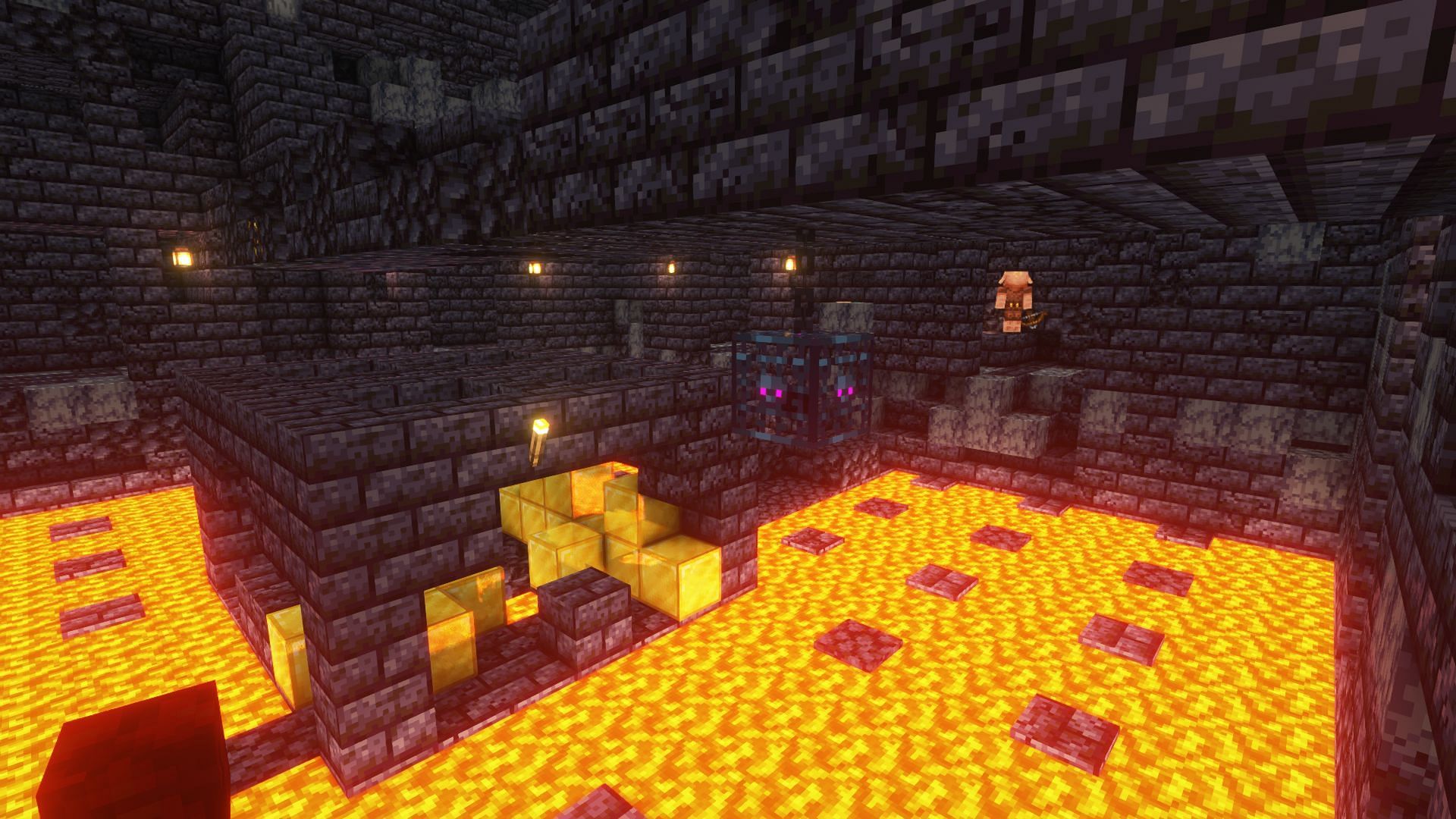 A hanging magma spawner in a bastion (Image via Mojang)